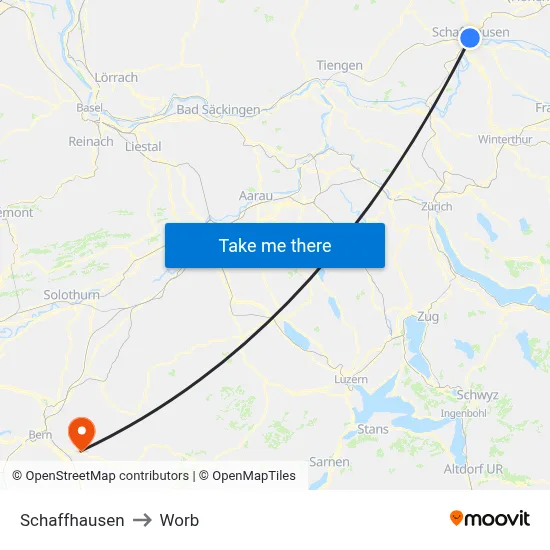 Schaffhausen to Worb map