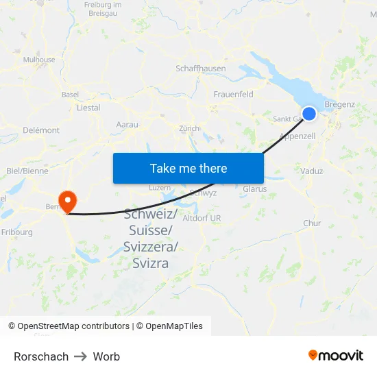 Rorschach to Worb map