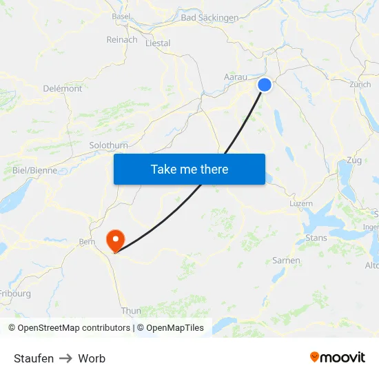 Staufen to Worb map