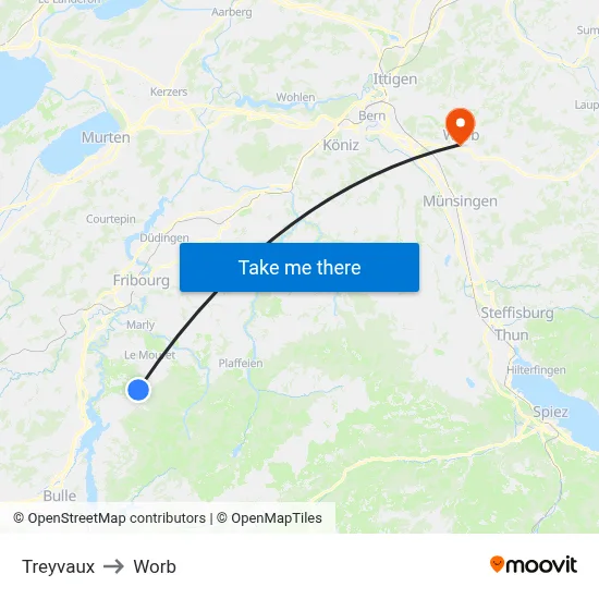 Treyvaux to Worb map
