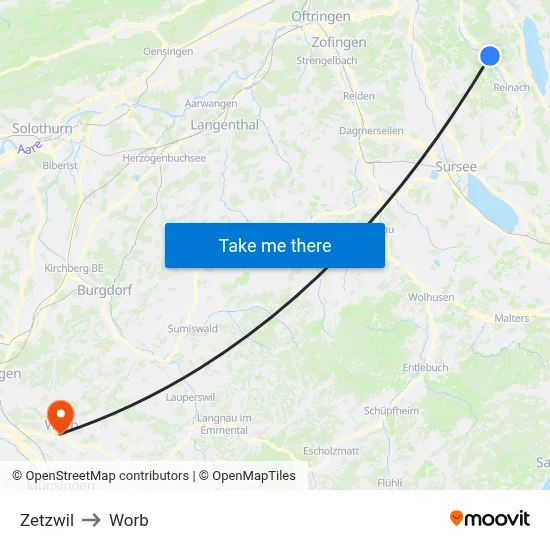 Zetzwil to Worb map