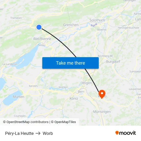 Péry-La Heutte to Worb map