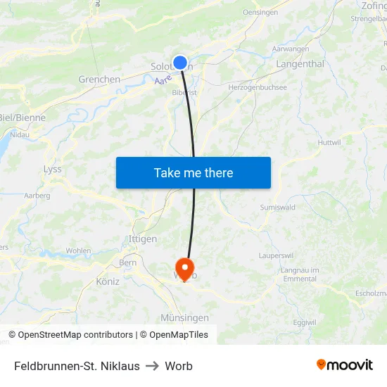 Feldbrunnen-St. Niklaus to Worb map