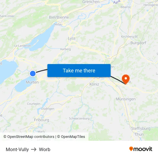 Mont-Vully to Worb map