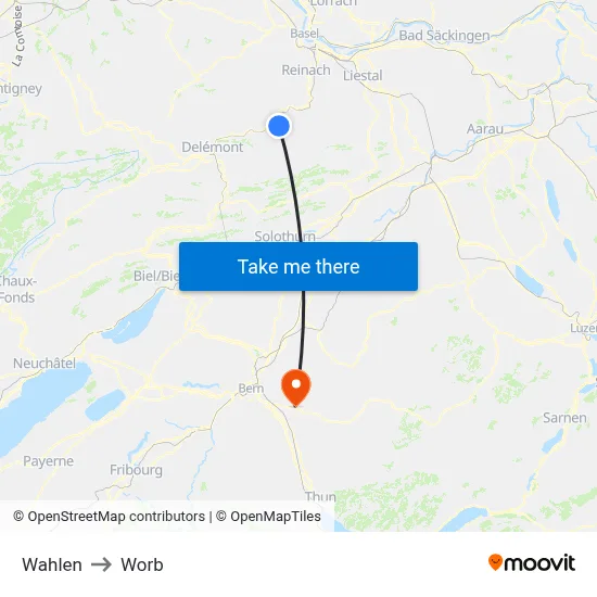 Wahlen to Worb map