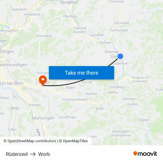 Rüderswil to Worb map