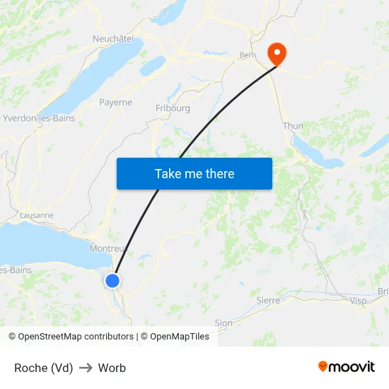 Roche (Vd) to Worb map