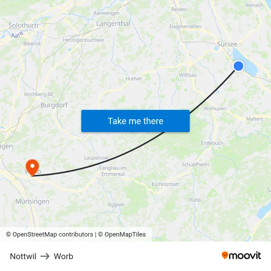 Nottwil to Worb map