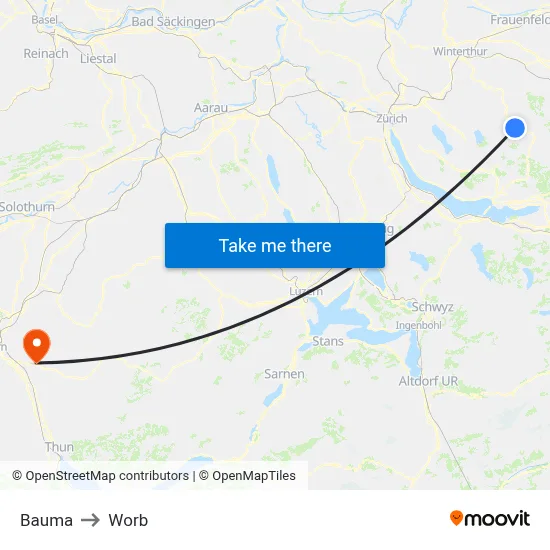 Bauma to Worb map