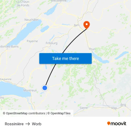 Rossinière to Worb map