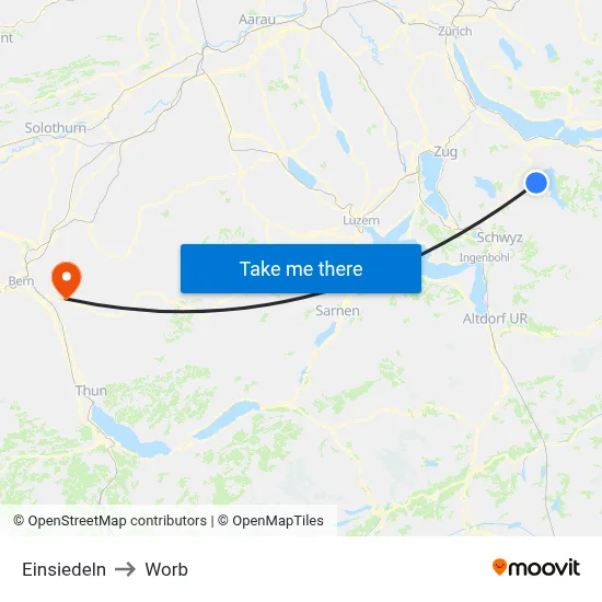 Einsiedeln to Worb map