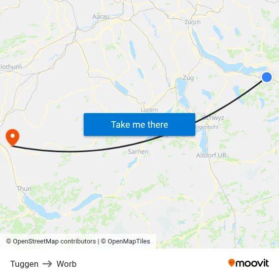 Tuggen to Worb map