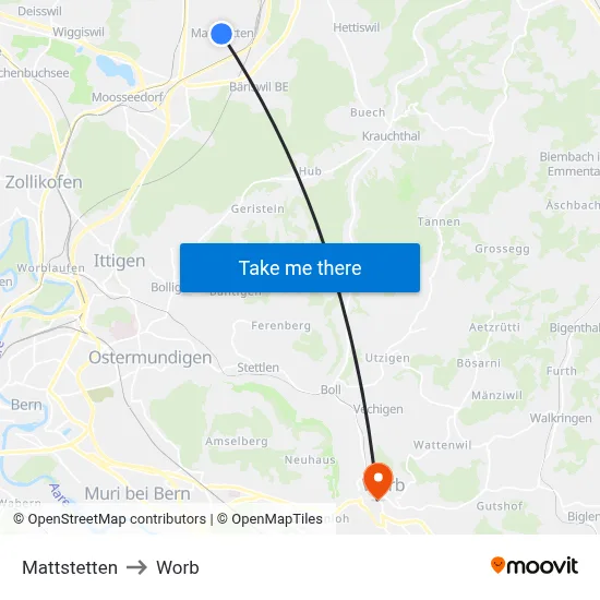 Mattstetten to Worb map