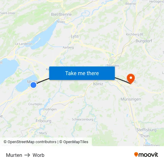 Murten to Worb map