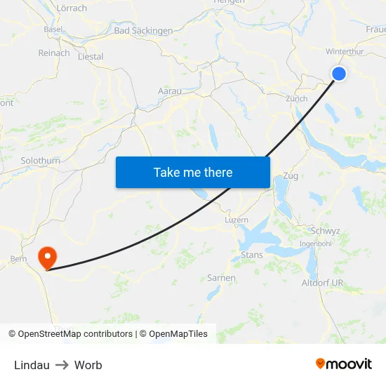 Lindau to Worb map