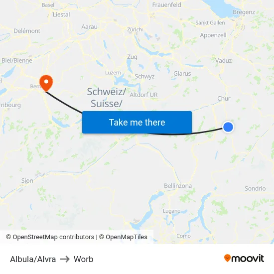 Albula/Alvra to Worb map