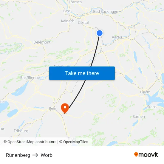 Rünenberg to Worb map