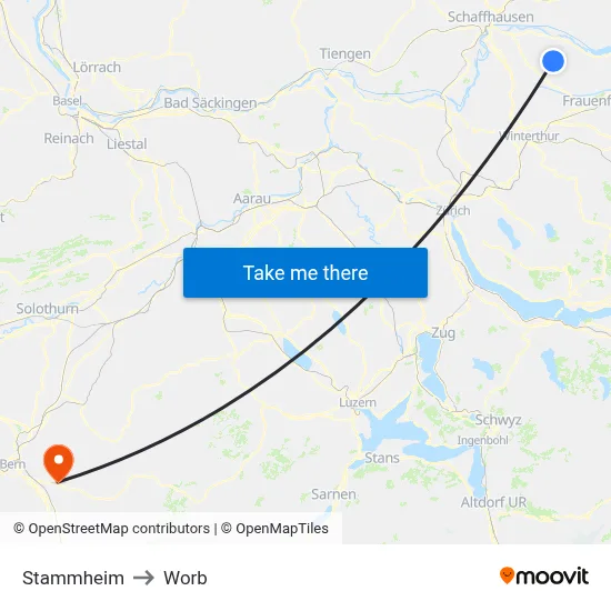 Stammheim to Worb map
