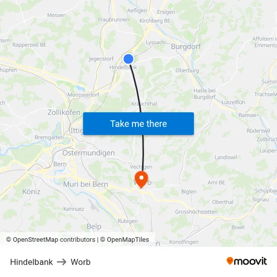 Hindelbank to Worb map