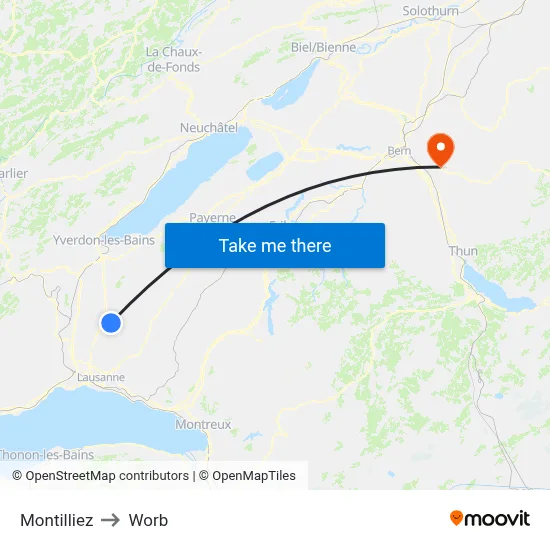 Montilliez to Worb map