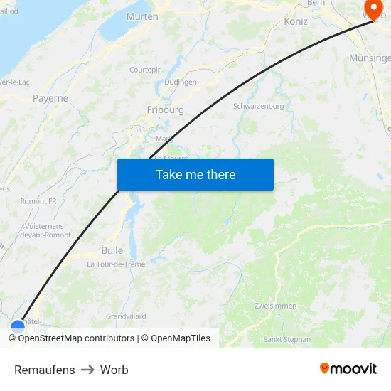 Remaufens to Worb map
