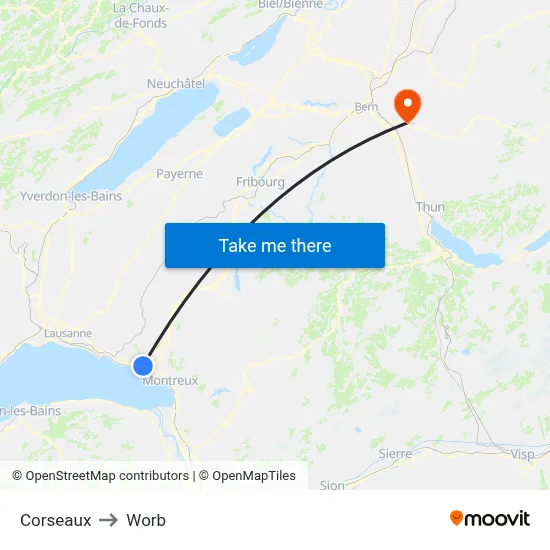 Corseaux to Worb map