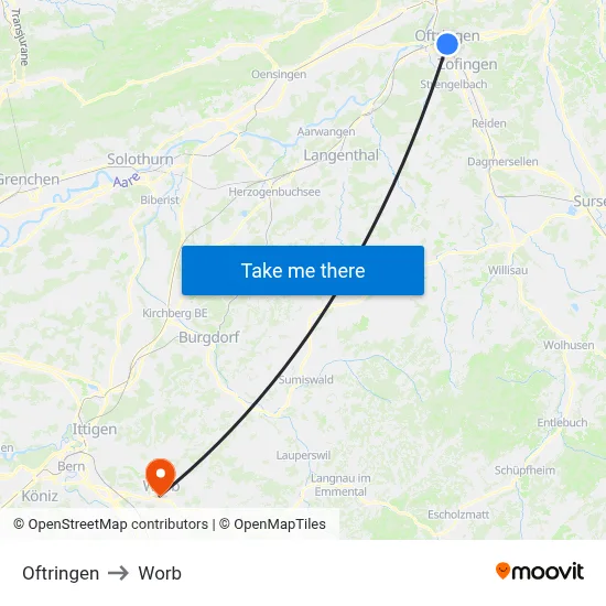 Oftringen to Worb map