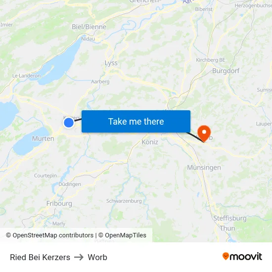 Ried Bei Kerzers to Worb map