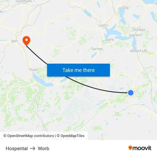 Hospental to Worb map