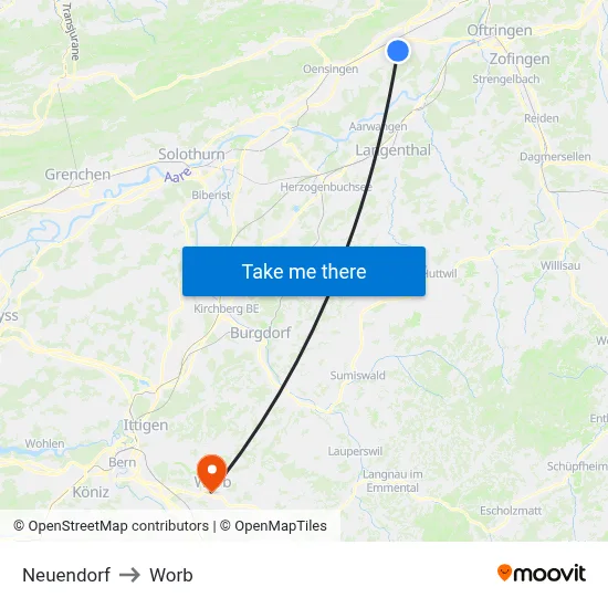 Neuendorf to Worb map