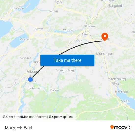 Marly to Worb map
