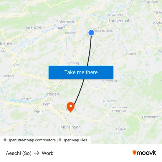 Aeschi (So) to Worb map
