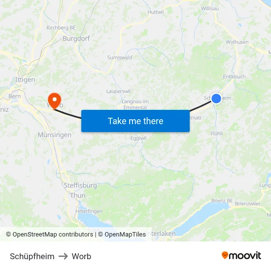 Schüpfheim to Worb map