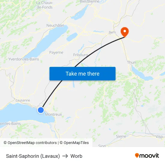 Saint-Saphorin (Lavaux) to Worb map