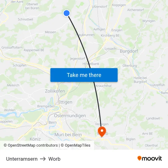 Unterramsern to Worb map