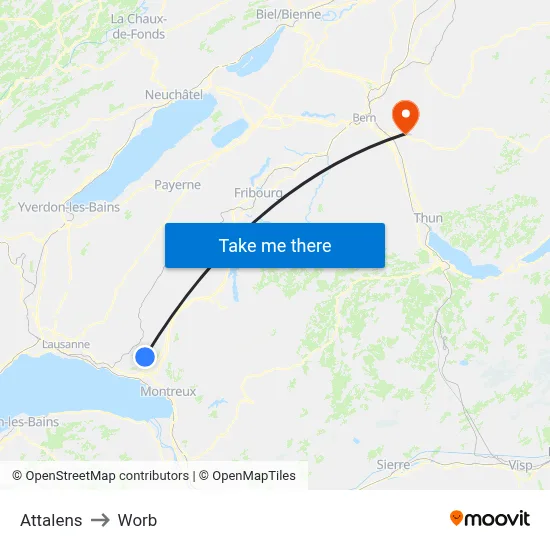 Attalens to Worb map