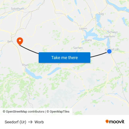 Seedorf (Ur) to Worb map