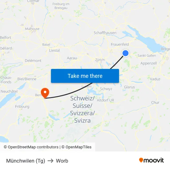 Münchwilen (Tg) to Worb map