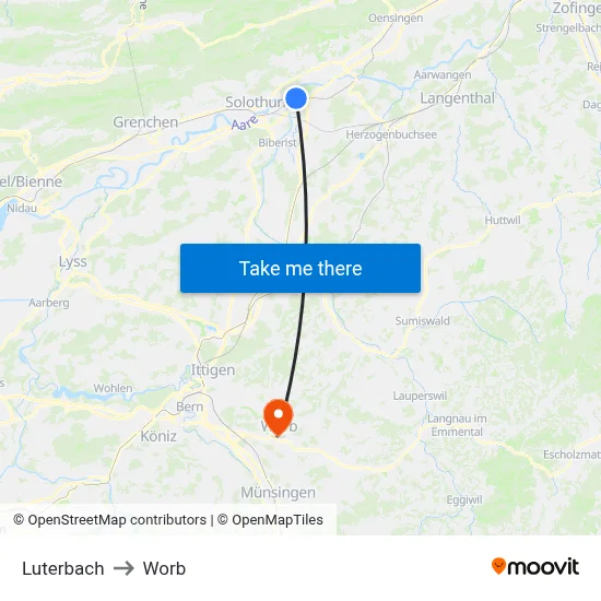 Luterbach to Worb map
