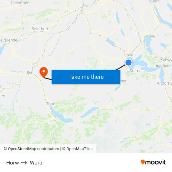 Horw to Worb map