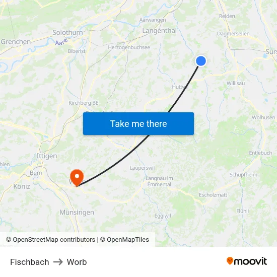 Fischbach to Worb map