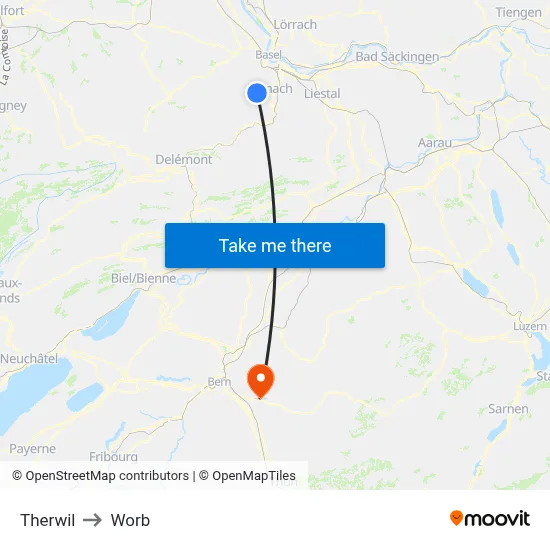 Therwil to Worb map