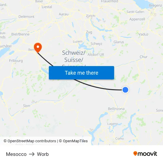 Mesocco to Worb map