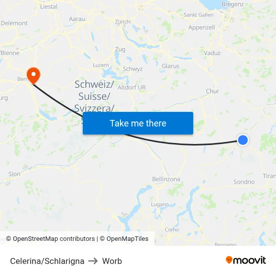 Celerina/Schlarigna to Worb map