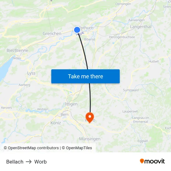 Bellach to Worb map