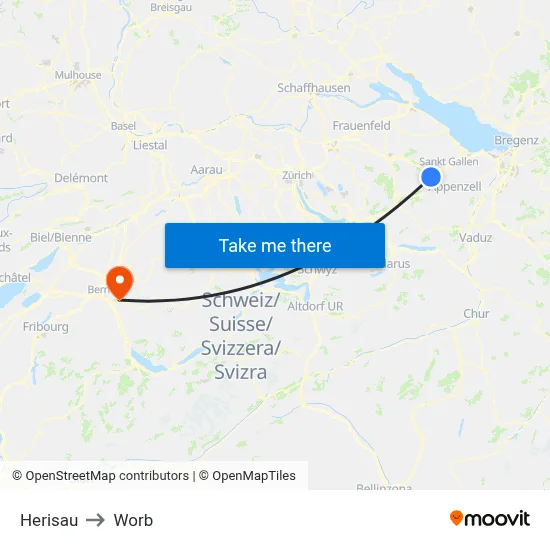 Herisau to Worb map