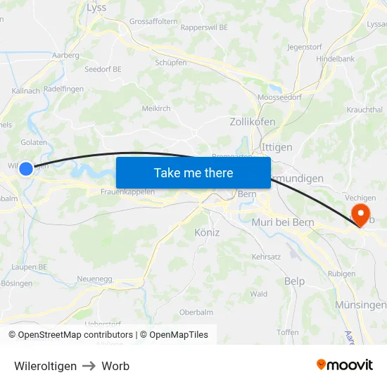 Wileroltigen to Worb map