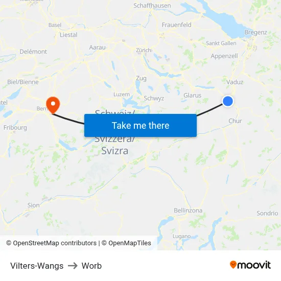 Vilters-Wangs to Worb map