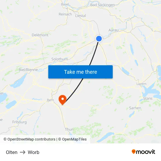 Olten to Worb map