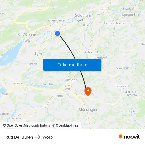 Rüti Bei Büren to Worb map